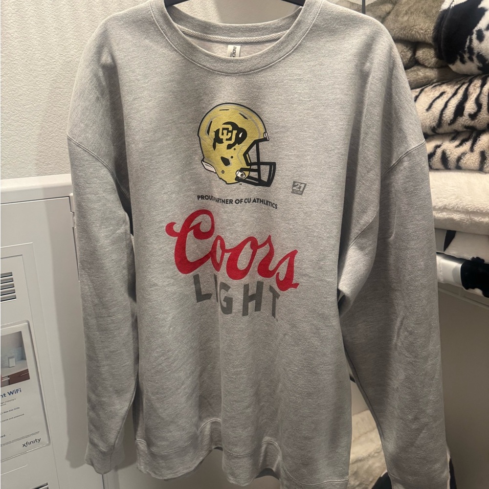 Gray Coors Light Sweatshirt with Football Helmet Design